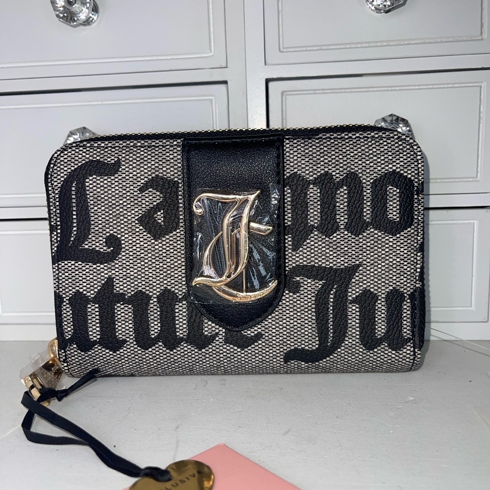 NWT Juicy Couture Black Woven Wallet with Gold Accents